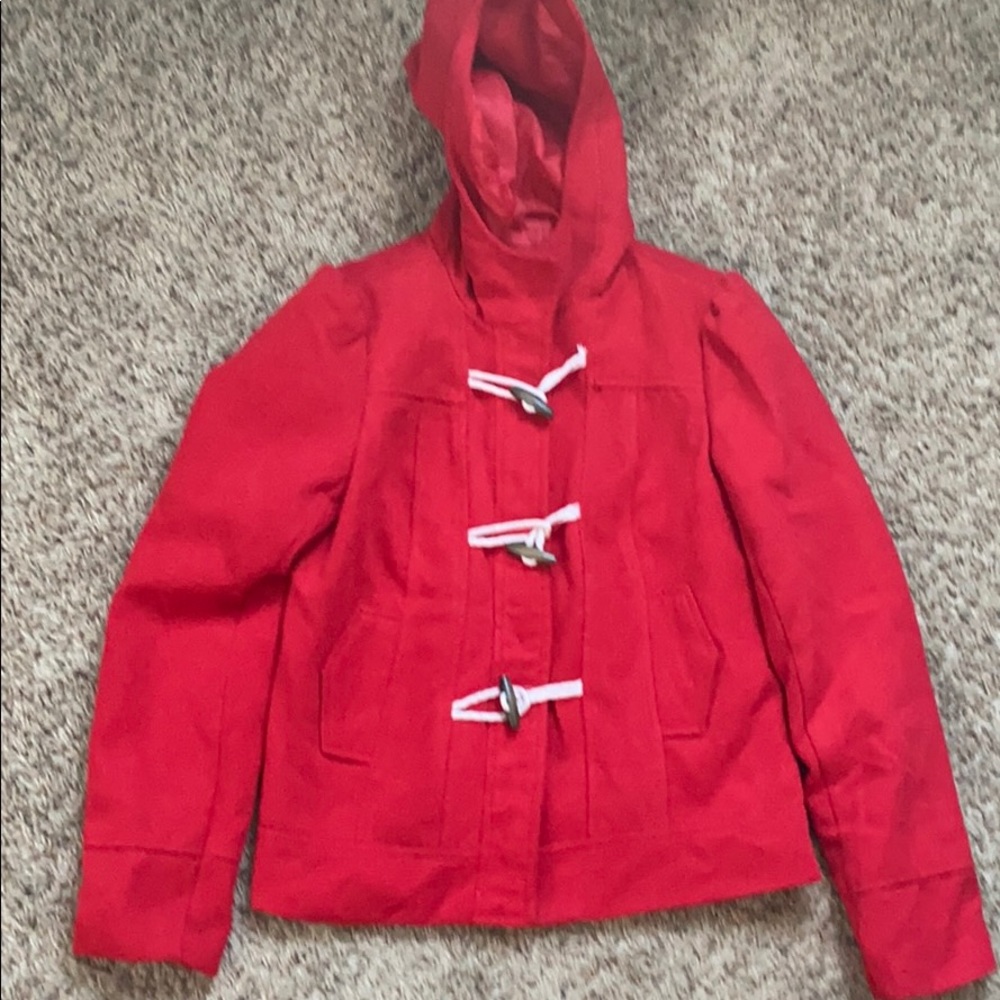 Hooded Polyester Nautical Red Jacket